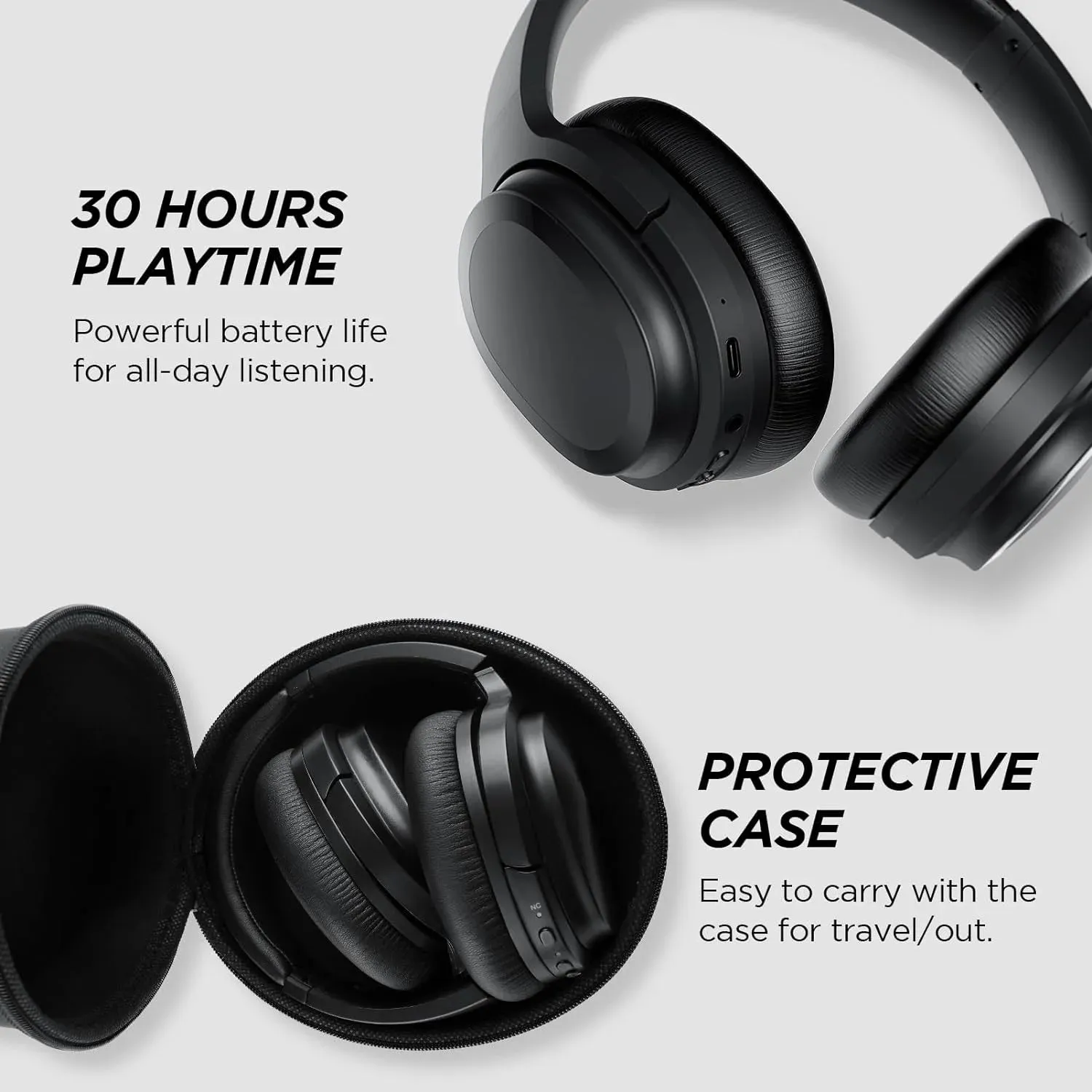 Hybrid Active Noise Cancelling Headphones Wireless over Ear Bluetooth Headphones Wireless Headphones with Deep Bass, Clear Calls, Comfortable Fit, 30H, Bluetooth 5.2