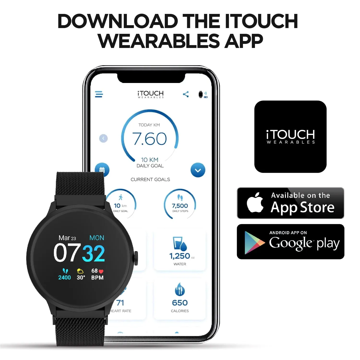 iTouch Sport 3 Smart Watch & Fitness Tracker, For Women and Men, (43mm), Silver Mesh Band