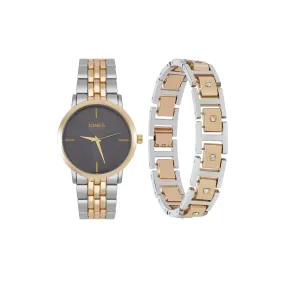 Jones New York Men's Analog Two Tone Watch and Bracelet Set 42mm