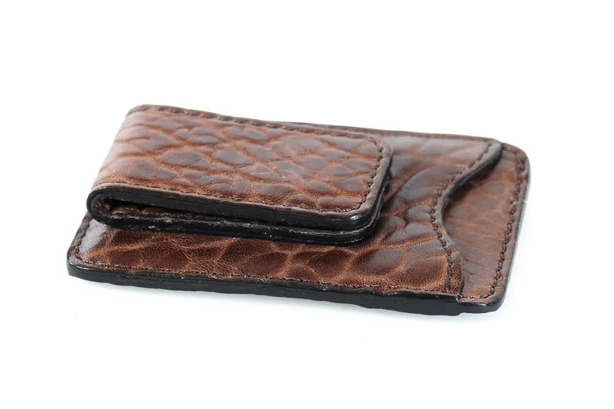 Leather Money Clip Wallet - Buffalo - Walnut Brown