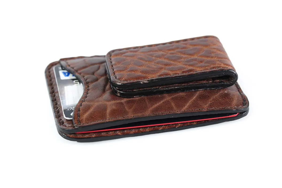 Leather Money Clip Wallet - Buffalo - Walnut Brown