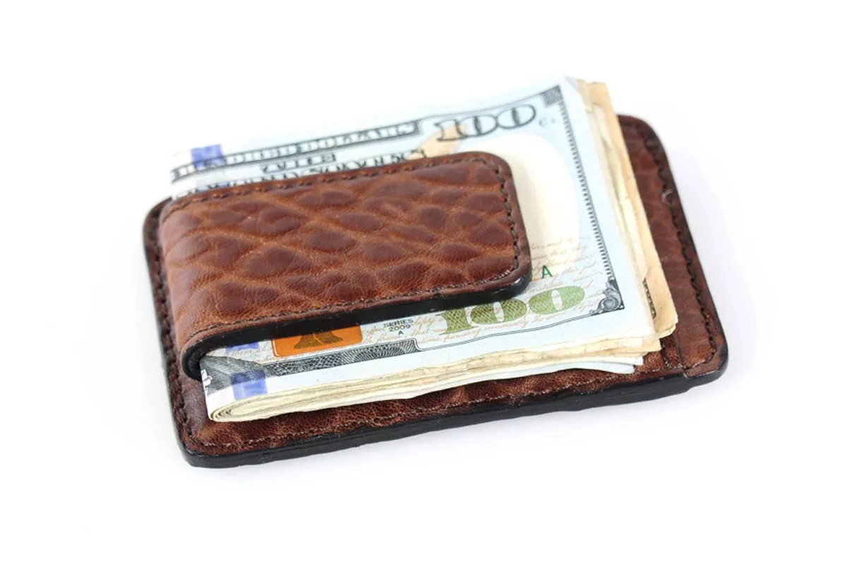 Leather Money Clip Wallet - Buffalo - Walnut Brown