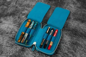 Leather Zippered 6 Slots Pen Case - C.H. Ocean Blue