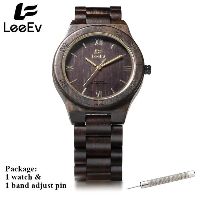 LeeEv Fashion Men Watch All Wenge Wood Japanese Quartz Watch Wooden Male Casual Cassia Siamca Luminous Hands Wristwatches EV1918