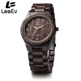 LeeEv Fashion Men Watch All Wenge Wood Japanese Quartz Watch Wooden Male Casual Cassia Siamca Luminous Hands Wristwatches EV1918