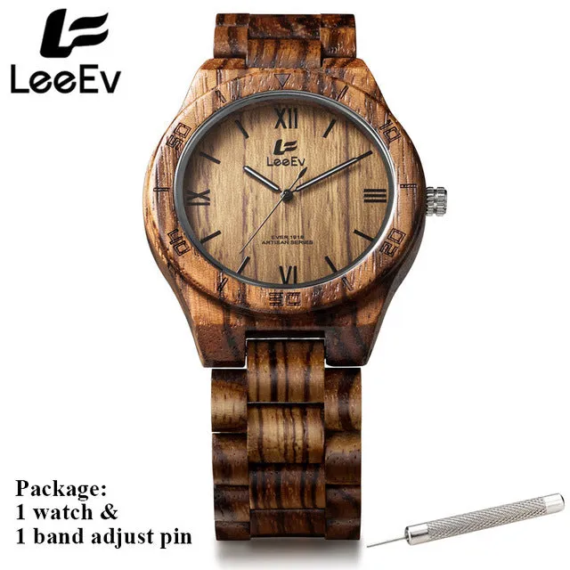 LeeEv Fashion Men Watch All Wenge Wood Japanese Quartz Watch Wooden Male Casual Cassia Siamca Luminous Hands Wristwatches EV1918