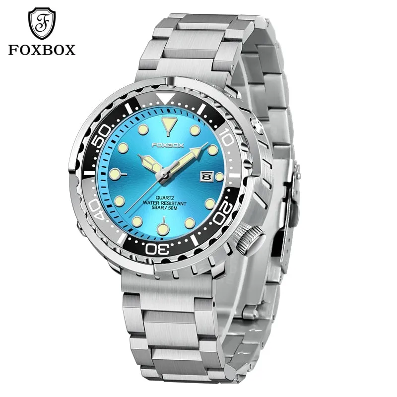 Lige Fashion Mens Watches Foxbox Top Brand Luxury 5ATM Sports Waterproof Quartz Date Luminous Watch