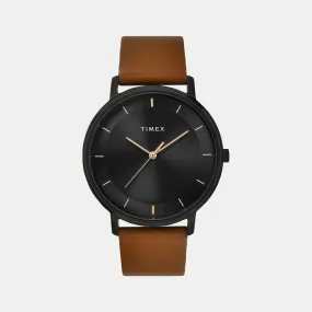 Men's Black Dial Analog Leather Watch TW0TG8016