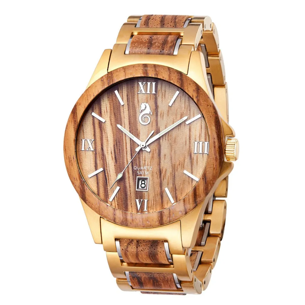 Men's Golden Quartz Wooden Watch