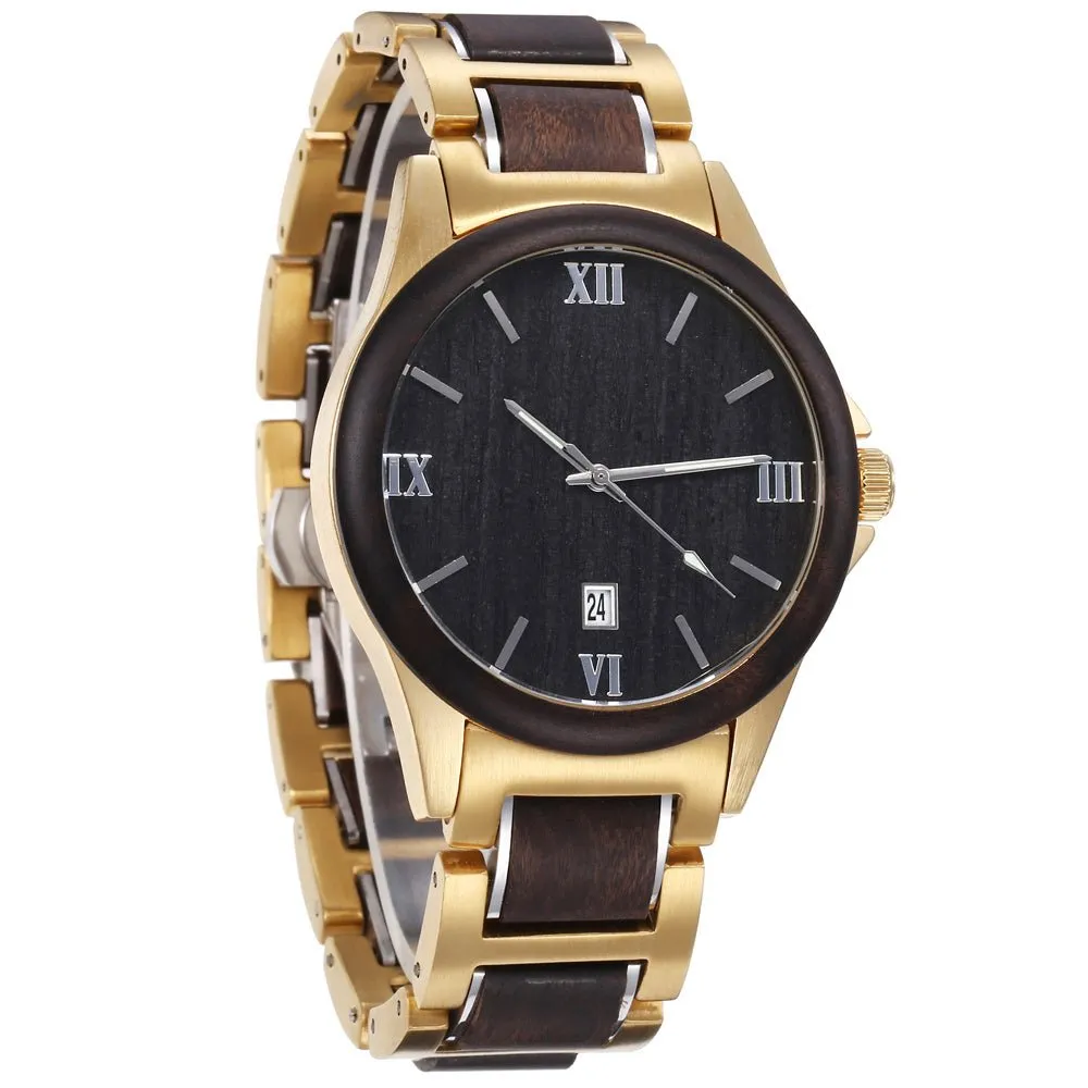 Men's Golden Quartz Wooden Watch