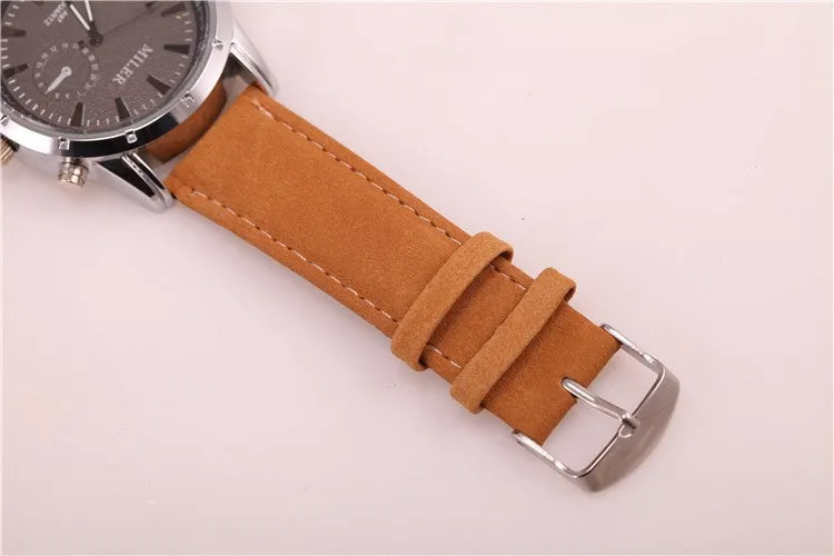 Miler Brand Mens Watches Top Brand Luxury Quartz Male Clock Casual Leather Band Watch Military Wristwatch Relogio Male