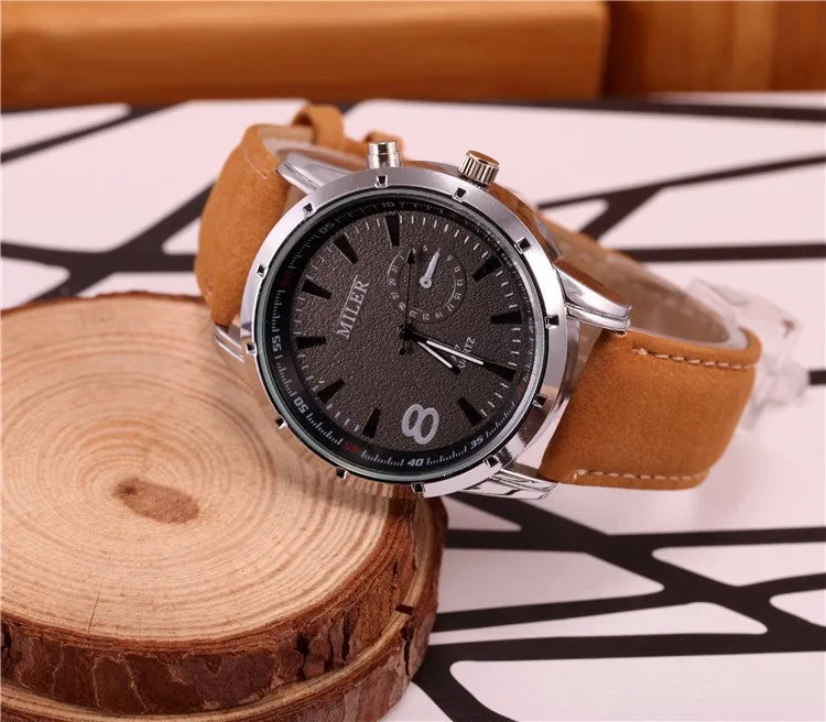 Miler Brand Mens Watches Top Brand Luxury Quartz Male Clock Casual Leather Band Watch Military Wristwatch Relogio Male