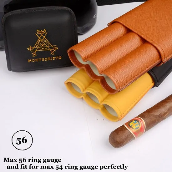 Montercristo Luxury Designer Leather Cigar Case 3 Tubes Cigar Holder Travel Humdor Fits 54R Cigars