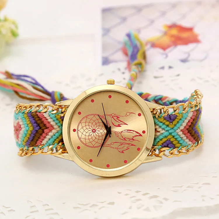 Mori Girl style women wristwatch New Brand gold dress watch Handmade Braided Friendship Bracelet Watch ladies Quarzt Watch