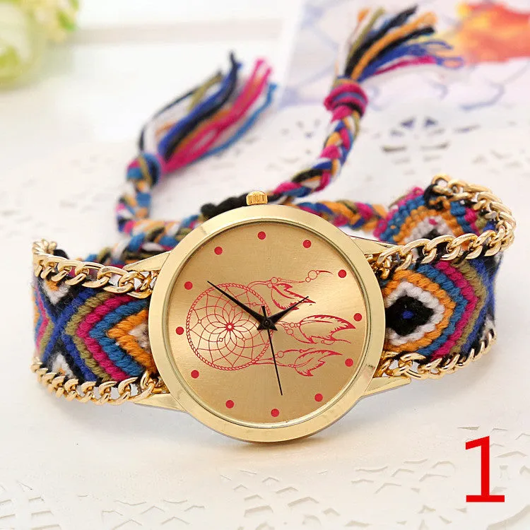 Mori Girl style women wristwatch New Brand gold dress watch Handmade Braided Friendship Bracelet Watch ladies Quarzt Watch