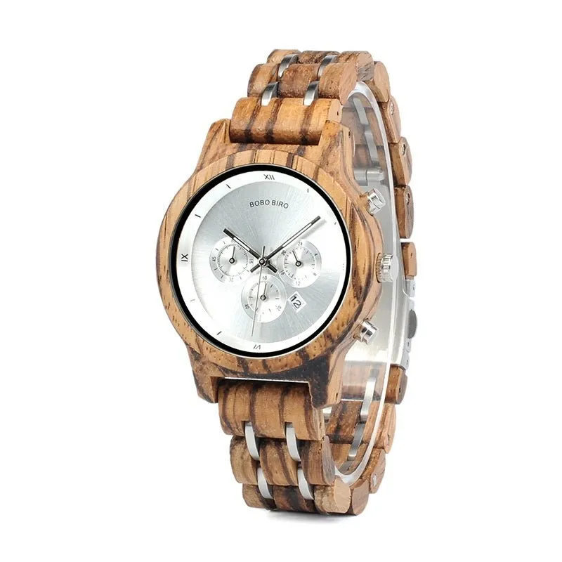 Multifunctional Waterproof Wooden Quartz Watch For Men