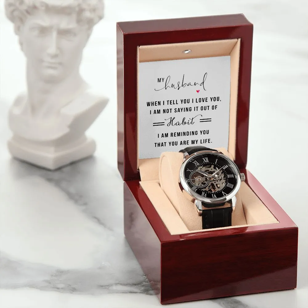 My Husband when I tell you I love you Men's Openwork Watch with Mahogany Box