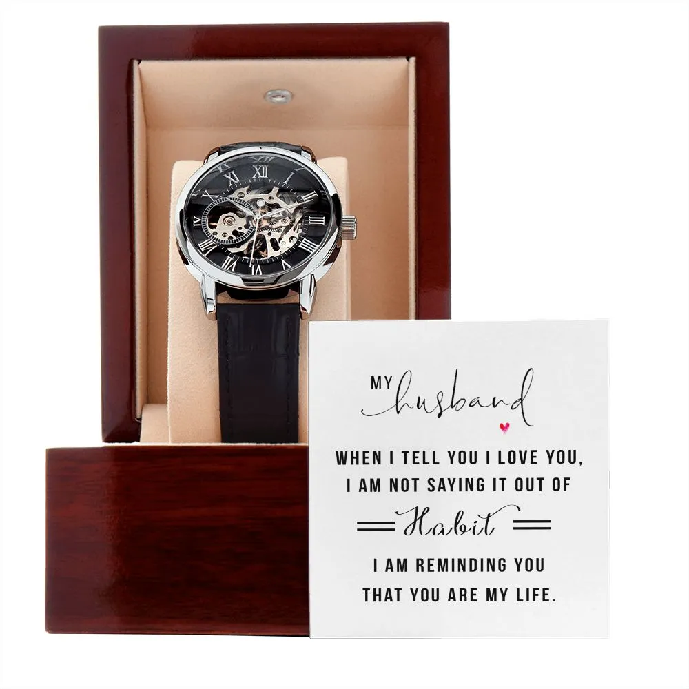 My Husband when I tell you I love you Men's Openwork Watch with Mahogany Box