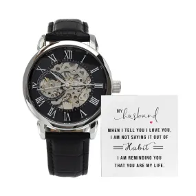 My Husband when I tell you I love you Men's Openwork Watch with Mahogany Box