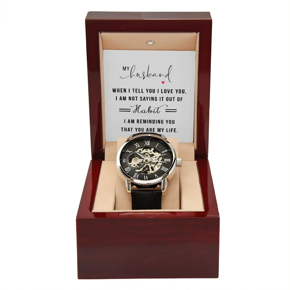 My Husband when I tell you I love you Men's Openwork Watch with Mahogany Box