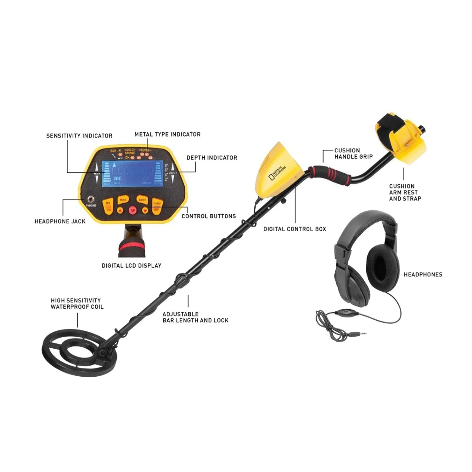 National Geographic Digital Metal Detector with Headphones