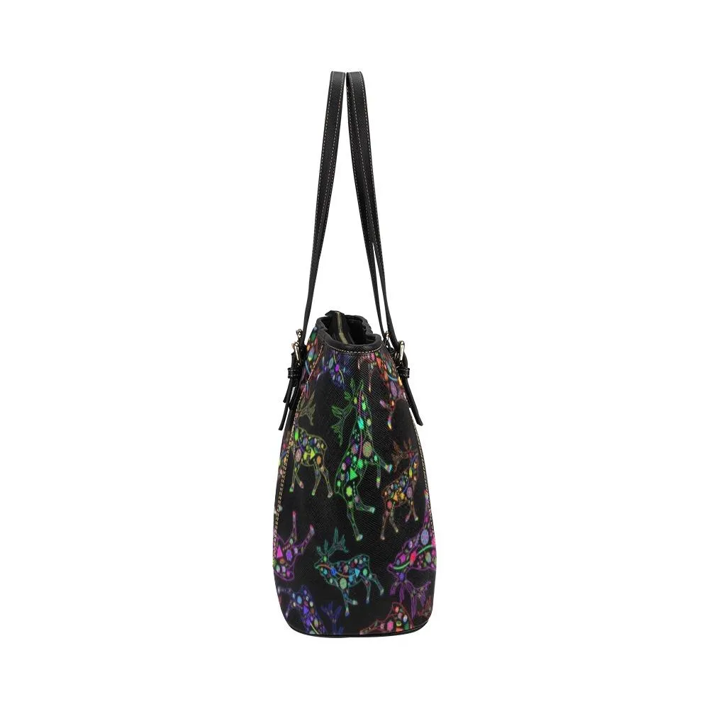 Neon Floral Elks Leather Tote Bag/Large