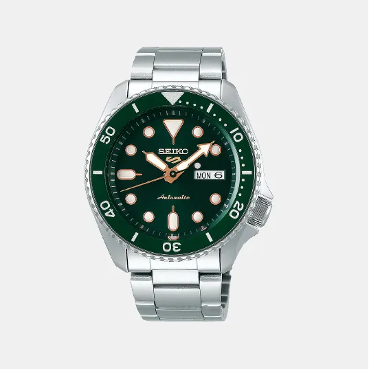 New 5 Sports Men's Green Dial Analog Stainless Steel Watch SRPD63K1