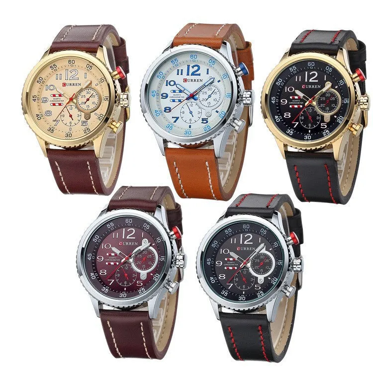 New CURREN Genuine Leather Strap Gold Business Watch Quartz Luxury Sport Watch Men Brand Watch relogio