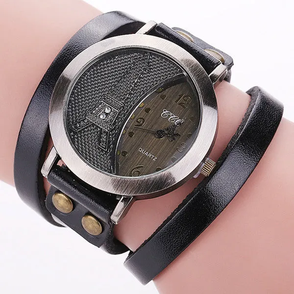 New Vintage Tower Watch Genuine Leather Bracelet Watches Women WristWatch Quartz Watch