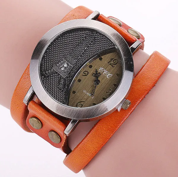 New Vintage Tower Watch Genuine Leather Bracelet Watches Women WristWatch Quartz Watch