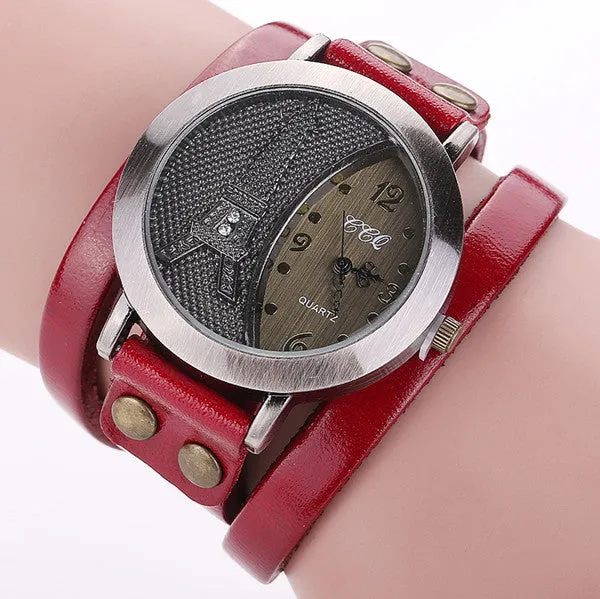 New Vintage Tower Watch Genuine Leather Bracelet Watches Women WristWatch Quartz Watch