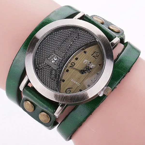 New Vintage Tower Watch Genuine Leather Bracelet Watches Women WristWatch Quartz Watch