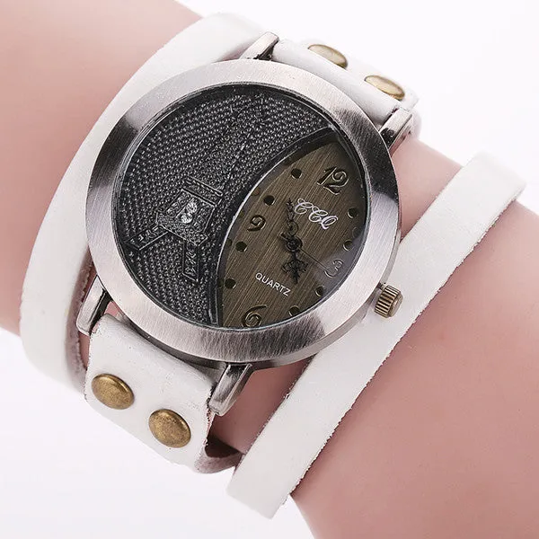 New Vintage Tower Watch Genuine Leather Bracelet Watches Women WristWatch Quartz Watch