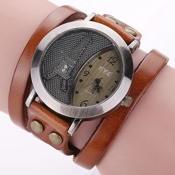 New Vintage Tower Watch Genuine Leather Bracelet Watches Women WristWatch Quartz Watch