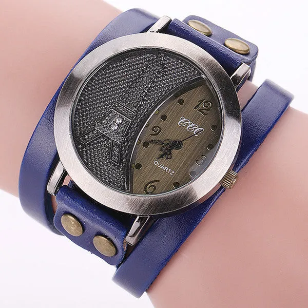 New Vintage Tower Watch Genuine Leather Bracelet Watches Women WristWatch Quartz Watch