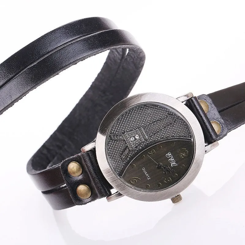 New Vintage Tower Watch Genuine Leather Bracelet Watches Women WristWatch Quartz Watch