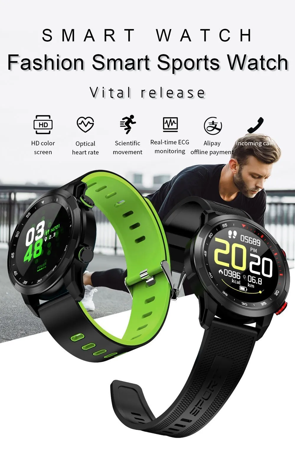 New Waterproof Full Touch IPS Screen Heart Rate Sport Fitness Tracker Smartwatch For iPhones Android