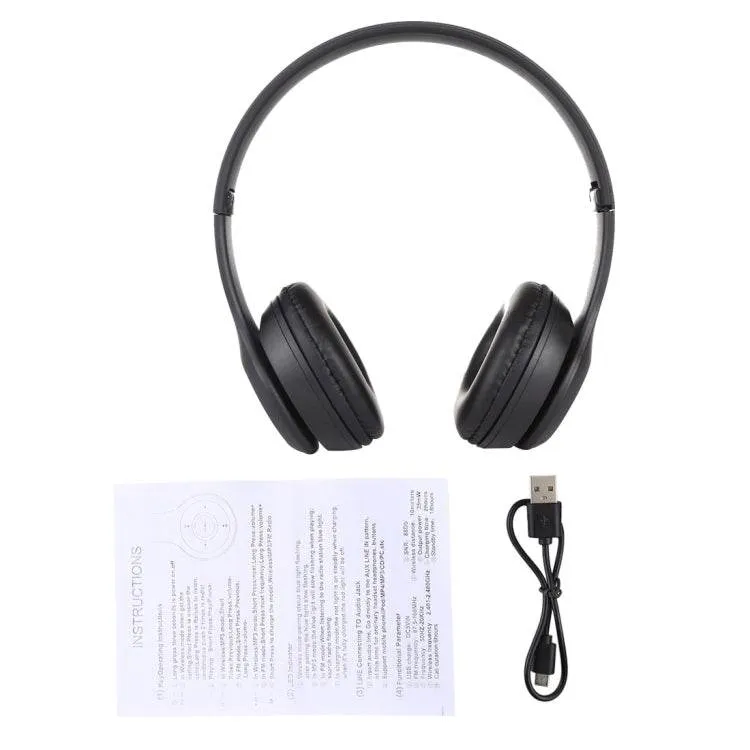 P47 Foldable Bluetooth Headphones with AUX, FM Radio & MP3 Playback, Hands-Free Call Support