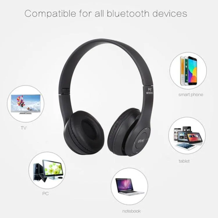 P47 Foldable Bluetooth Headphones with AUX, FM Radio & MP3 Playback, Hands-Free Call Support