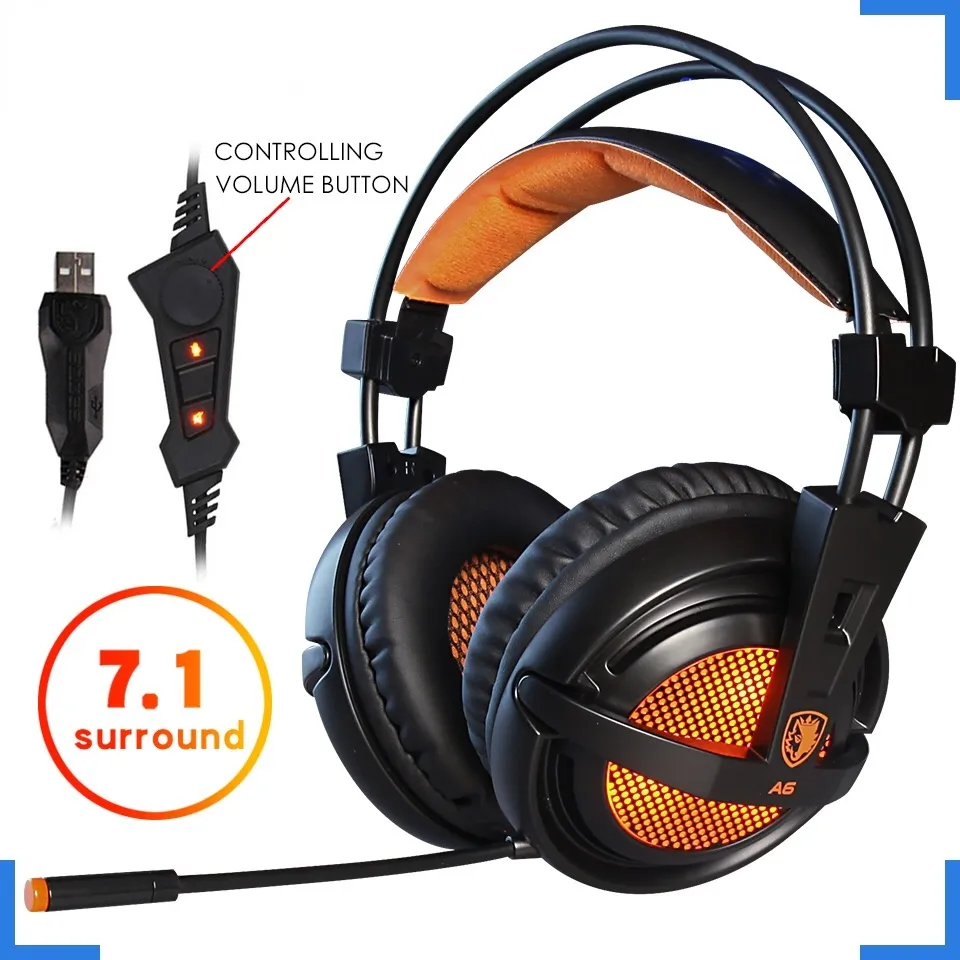 PC wired Gaming Headphones Headset Gamer 7.1 Surround Sound Stereo Earphones Microphone LED Breathing Light head set