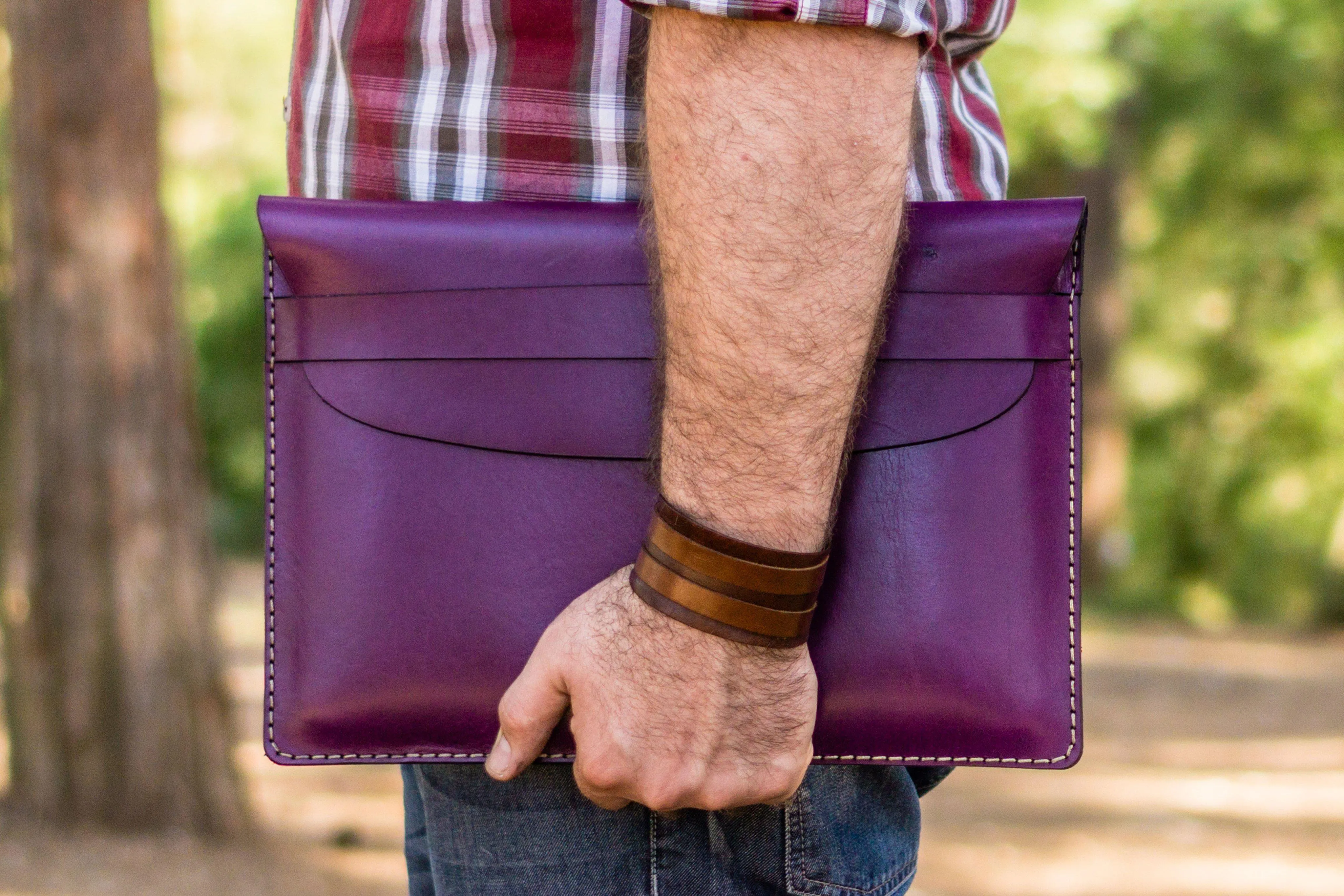 Personalized Leather MacBook Sleeves - Purple