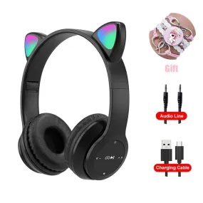 Pink Girl Wireless Headphones RGB Cute Cat Ears Headset With Microphone Noise Cancelling Kid Stereo Music casco Children's Gifts