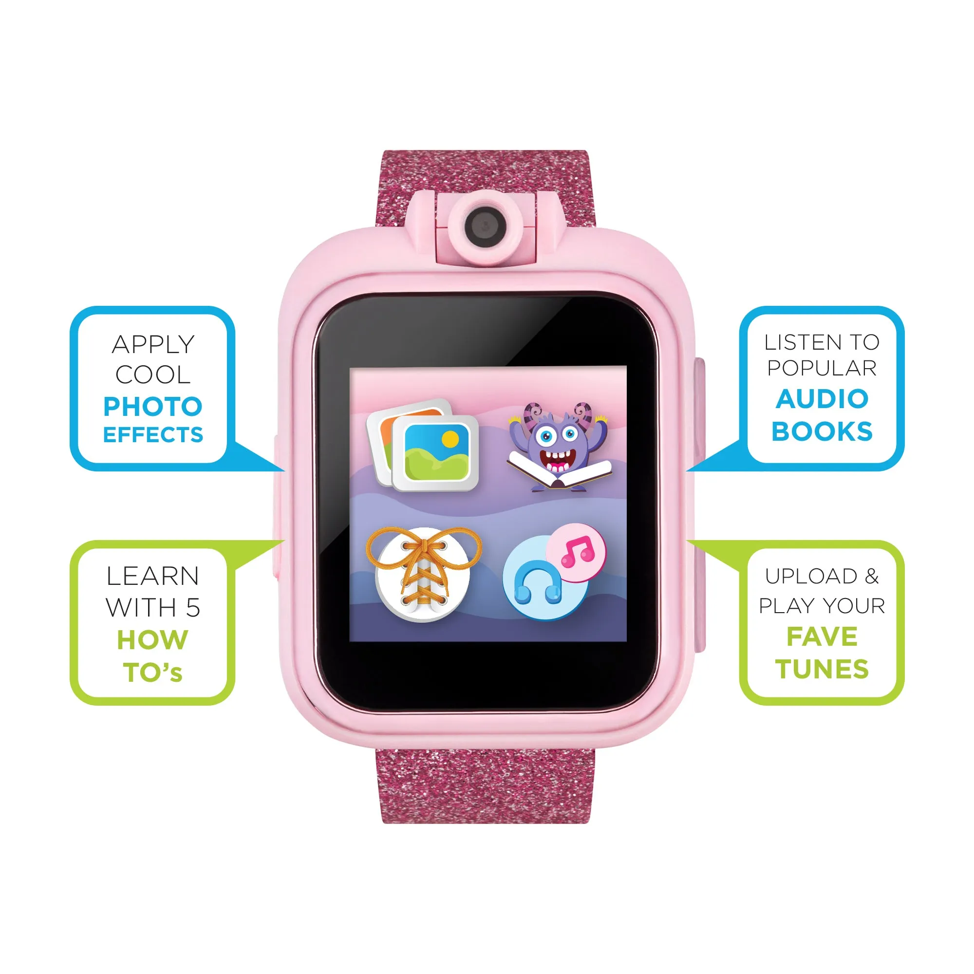 PlayZoom 2 Kids Smartwatch with Headphones: Pink Rainbow Glitter