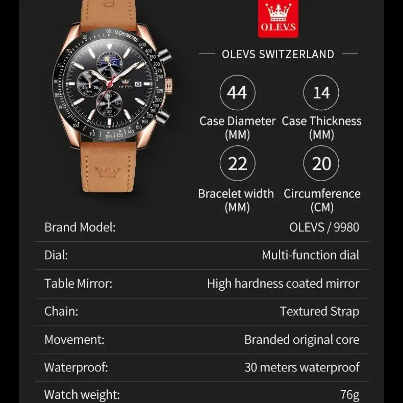 Quartz Watch Business Multi functional Waterproof