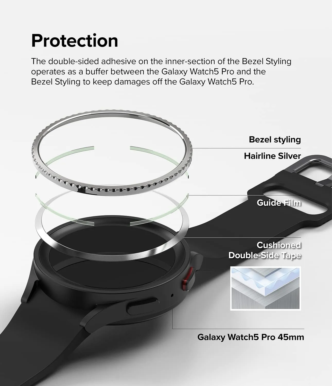 Ringke bezel styling compatible with Samsung Galaxy Watch 5 pro 45mm - 30 (ST) Silver