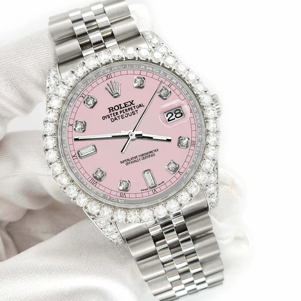 Rolex Datejust 116200 36mm 4CT Diamond Bezel/Lugs/Orchid Pink 6 9 Baguette Dial  TFJ-142508617