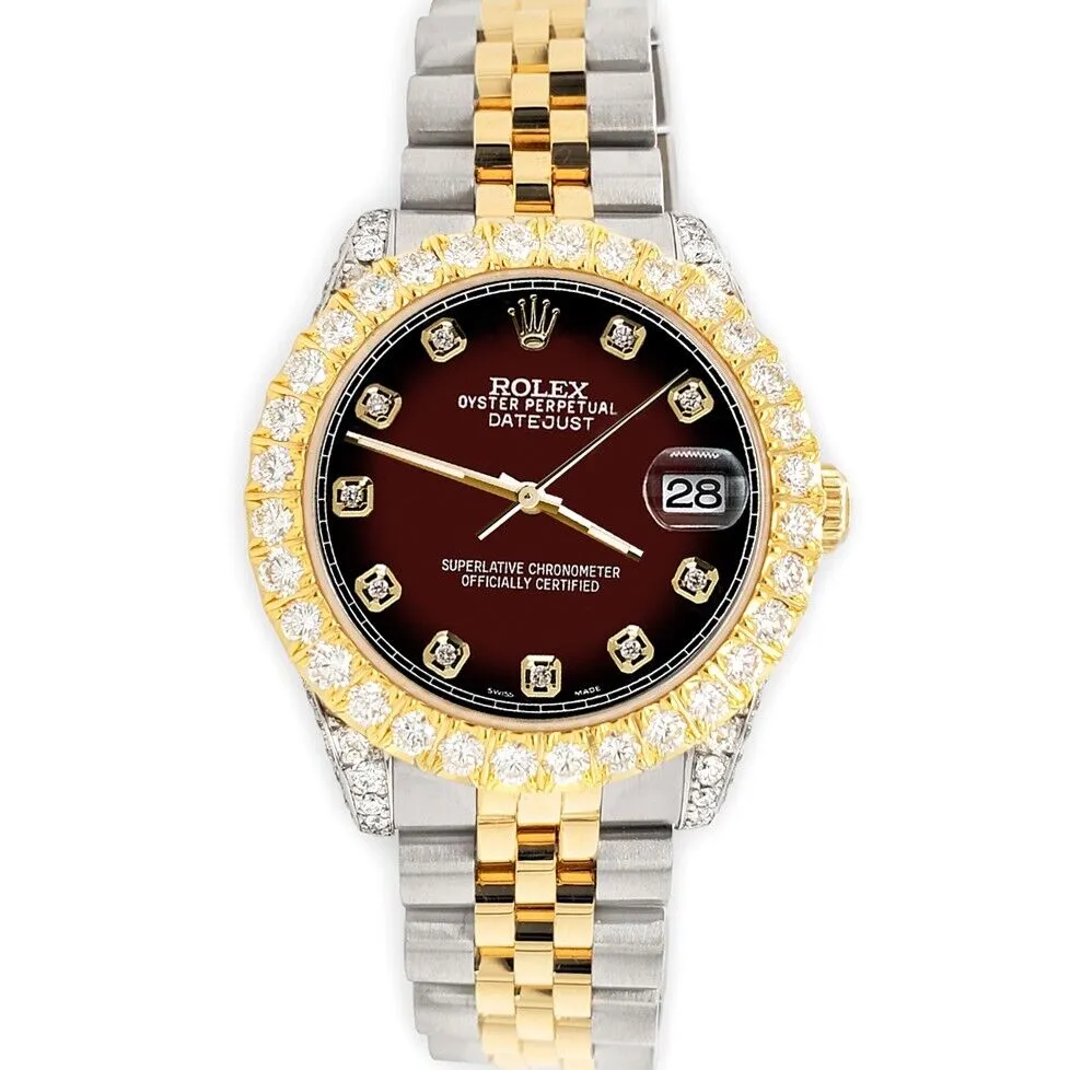 Rolex Datejust 31mm 2-Tone 4.4ct Diamond Maroon Vignette Dial/Bezel/Case/Lugs TFJ-142508085