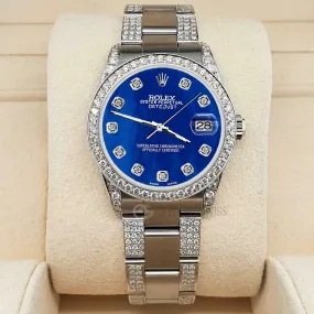 Rolex Datejust 31mm 3.5ct Diamond Bezel/Lugs/Bracelet/Blue MOP Dial Steel Watch TFJ-142508816