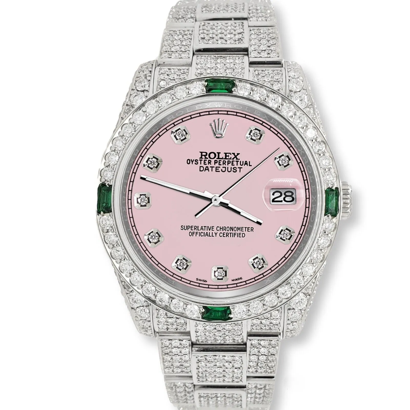 Rolex Datejust 36mm 12.4CT Diamond/Emerald Watch with Orchid Pink Diamond Dial TFJ-142508262