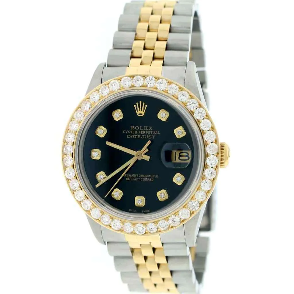 Rolex Datejust 36mm 2-Tone Gold/Steel Watch w/Black Diamond TFJ-142508067